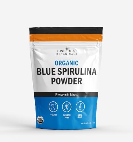 Lone Star Botanicals Organic Blue Spirulina Powder - 100% Pure Blue-Green Algae, No Fishy Smell, Vegan Superfood for Smoothies & Drinks, Non GMO