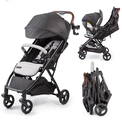 Ingenuity 3Dquickclose CS+ Compact Fold Stroller – Lightweight Stroller with Oversized Canopy, Extra-Large Storage and Compact Fold, Gray
