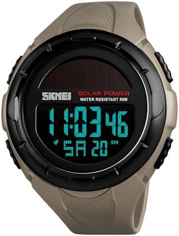 Gosasa Men's Outdoor Sports Multifunction Solar Power LED Digital Watches 50M Water Resistant (Black)