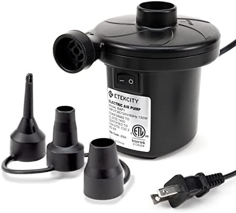 Etekcity Air Pump for Inflatables, Portable Electric Air Mattress Pump, Quick-Fill Perfect Inflator/Deflator for Couch, Blow up Pool Floats Raft Bed Boat Toy with Nozzles, 110-120V, Black
