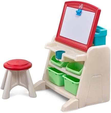 Step2 Flip & Doodle Easel Desk With Stool, Kids 2 in 1 Activity Table, Art Board, Made of Durable Plastic, For Toddlers 2+ Years Old