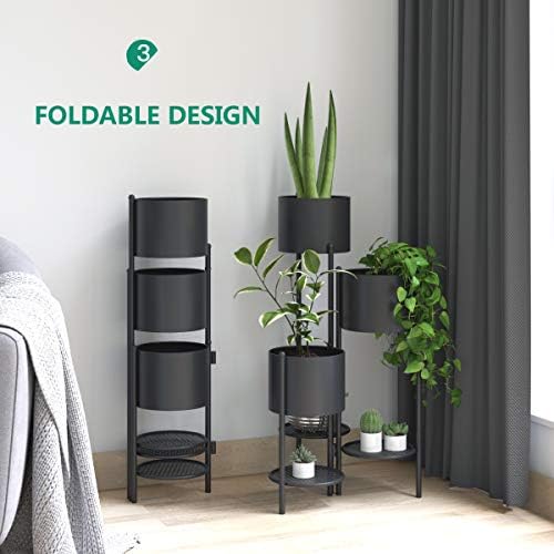 Metal Plant Stand, 6 Tier 6 Potted Indoor Gold Flower Pot Stand Holder Shelf, Foldable Decorative Display Rack for Multiple Potted Plants