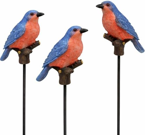 Bluebird Garden Stakes Set of 3 – Decorative Metal Yard & Plant Stakes – Bluebird Outdoor Décor for Flower Pots
