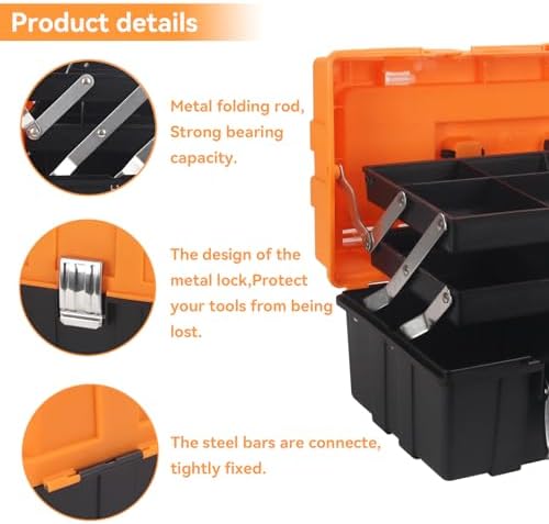 WEWLINE 16.5-Inch Tool Box Organizer 3-Layer Multiplication Plastic Storage Toolbox with Portable Handle Perfect for Home Office Car Trunk Fishing