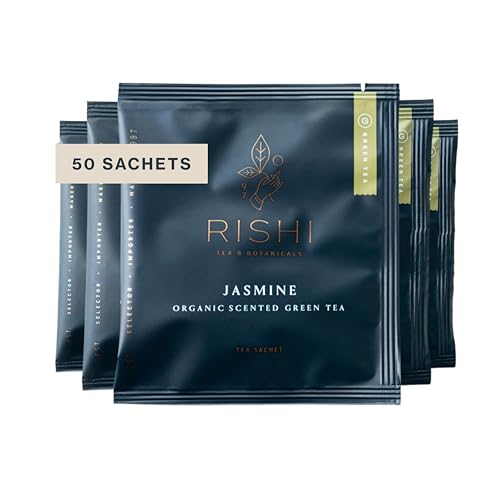 Rishi Tea Jasmine Organic Chinese Green Sachet Tea Bags, Caffeinated, 15ct | Floral Aroma and Taste, Jasmine Flower, Calm, Sustainable, 15 Servings