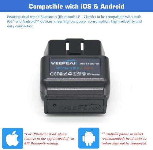 Veepeak OBDCheck BLE+ Bluetooth OBD II Scanner for iOS & Android, Car Check Engine Code Reader Wireless OBD Diagnostic Scan Tool