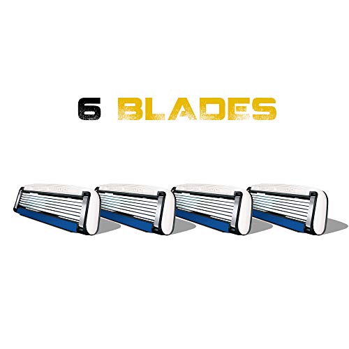 HeadBlade Men's HB6 Refill Shaving Razor Blades - 6 Stainless Steel Blades for No Tugging or Pulling, Shave Less, Works for Face, Body, and Scalp (4 Blades) 1 Pack