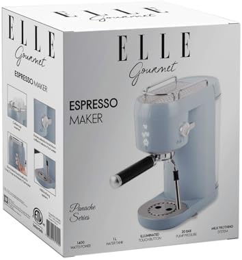 ELLE 1L Espresso Maker Latte and Cappuccino Maker with 20 Bar Pump Pressure and Illuminated Touch Button with Milk Frothing System and Cup Warmer 1400W White