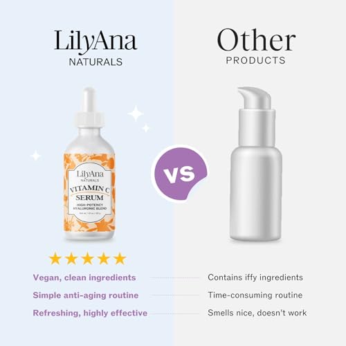 LilyAna Naturals Vitamin C Serum for Face with Hyaluronic Acid and Vitamin E, Anti Aging Serum, Reduces Age Spots and Sun Damage, Promotes Collagen and Elastin (1oz)