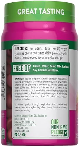 Nature's Truth Hair Skin and Nails Gummies | 80 Count | 2500mcg of Biotin | Vegan, Non-GMO, Gluten Free Supplement | Vitamin for Women & Men
