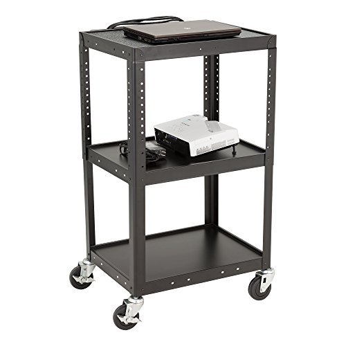 Norwood Commercial Furniture Adjustable Height Metal AV Cart with Electric Power Cord, Black