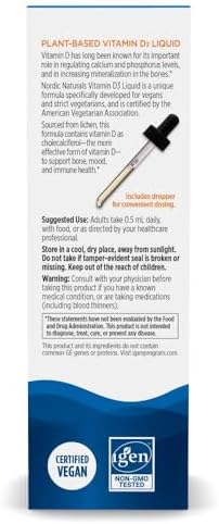 Nordic Naturals Plant-Based Vitamin D3 Liquid - 1 oz - 1000 IU Vitamin D3 - Healthy Bones, Mood & Immune System Function - Non-GMO