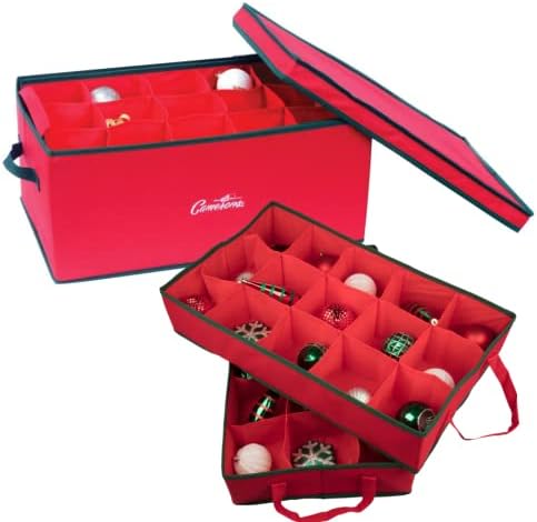 Camerons Christmas Ornament Storage Container Organizer with 2 Removable Trays and 30 XL Decoration Storage Compartments (22.5" x 13.5" x 10")