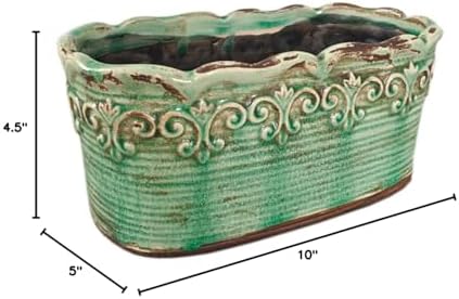 Blue Rectangular Ceramic Succulent Planter, 10 Inch, Indoor Use