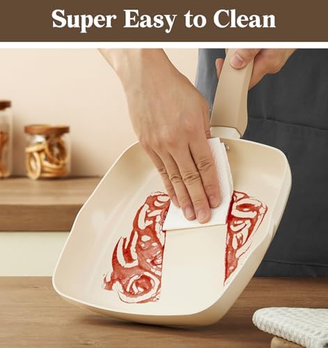 KOCH SYSTEME CS 9.5 Inch Nonstick Grill Pan for Stove Tops, Marble Coating Square Grill Skillet with Lid, Fry Pan Compatible with all Stoves