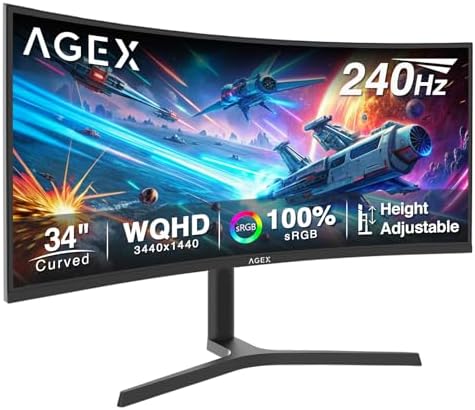 Z-Edge 34 inch WQHD 1440P Curved Gaming Monitor, 240Hz Computer Monitor | AG34P 1500R Frameless 21:9 Curved Screen, Height Adjustable, Office & Gaming, 1ms, Dual DP & HDMI, Metal Stand
