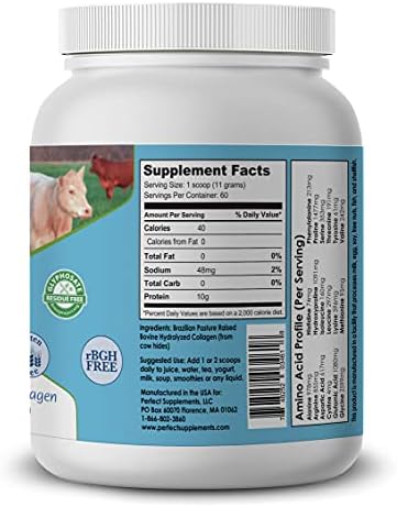 Perfect Supplements – Unflavored Hydrolyzed Collagen Powder for Men and Women - Collagen Peptides - Mix in Hot Cold Liquids, Grass Fed, Easy Absorption, 660 Grams