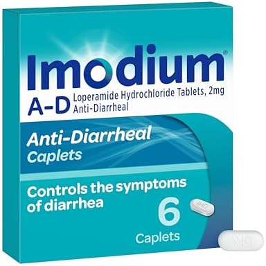 Imodium A-D Diarrhea Relief Caplets, 2mg Loperamide Hydrochloride, 24 Ct | Help Control Symptoms of Diarrhea, Due to Acute Traveler's Diarrhea, for Kids 6+ and Adults