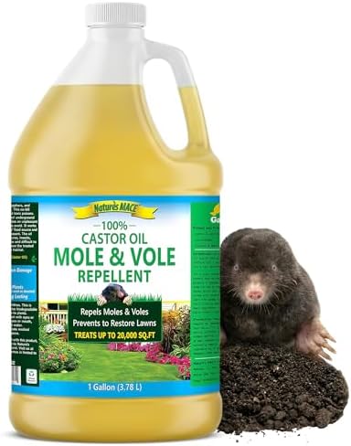 Nature's MACE Mole and Vole Mace, Mole Deterrent for Yard, 1 Gallon, 100% Pure Castor Oil, Lawns, Mole Repellent, Stop Tunneling, Mole Remover Treatment, Castor Oil Repellent, People, Pet, Plant Safe