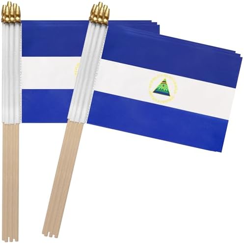 TSMD Nicaragua Stick Flag Nicaraguan Small Mini Hand Held Flags,5x8 Inch,12 Pack