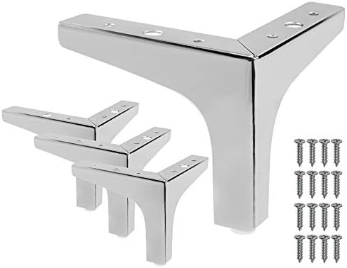 4 Pack 4 Inch Furniture Legs, Chrome Metal Polished Triangle Feet