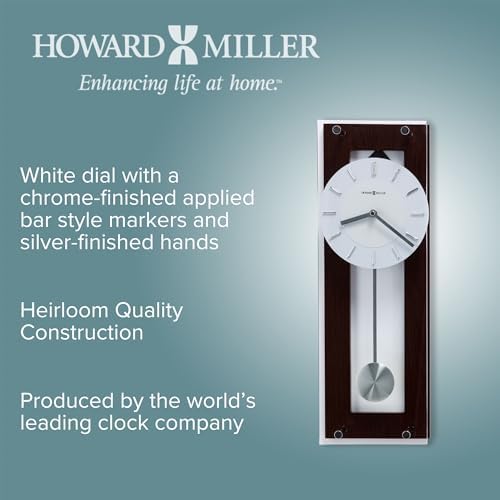 Howard Miller Emmett II Wall Clock – Espresso Finish, Silver Pendulum, Chrome Accents, Quartz Movement, Modern Pendulum Wall Clock