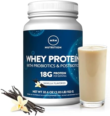 MRM Nutrition Whey Protein - Vanilla Flavored, BCAAs - 34 Servings | Microfiltered Whey Protein Isolate & Concentrate, 16 Different Probiotic Strains, & Digestive Enzymes, Gluten Free