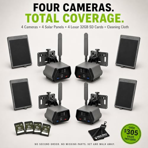 Tactacam Defend Cellular Security Camera 4-Pack Bundle – 4 Solar Panels + 4 Lexar 32GB SD Cards – 4G LTE
