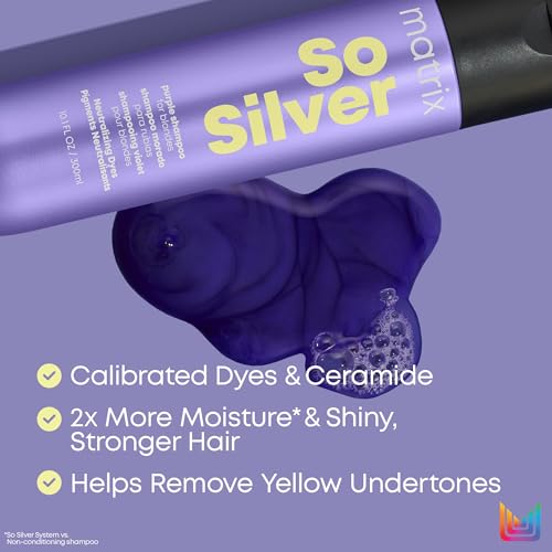 Matrix So Silver Purple Shampoo - Neutralizes Yellow Tones, Color Depositing, Brightening & Toning, For Color Treated, Blonde, Grey, White and Platinum Hair, Vegan