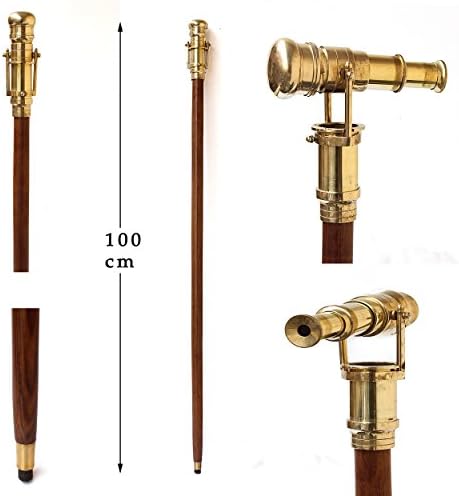 Victorian Walking Cane with Telescope Brass Handle Foldable Nautical Wooden Walking Stick Ideal Unisex