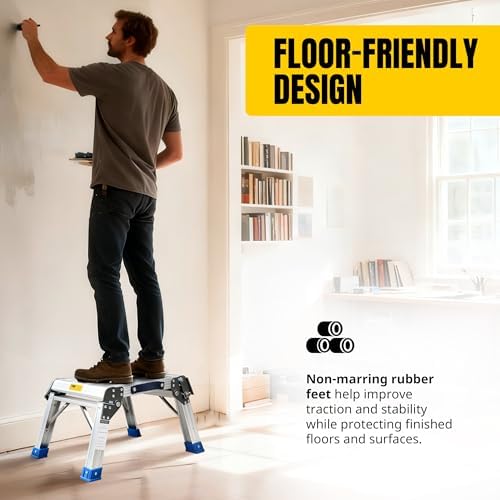 MaxWorks Folding Aluminum Work Platform and Step Stool 350 lb Capacity Lightweight Portable Step with Carry Handle for Garage Home and Jobsite Use