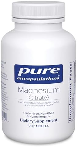 Pure Encapsulations Magnesium (Citrate) - Supplement for Sleep, Heart Health, Cognitive Health, Bone Health, Energy, Muscles, and Metabolism* - with Premium Magnesium - 180 Capsules | Supplement for Sleep, Heart Health, Brain Health, Bone Health, Energy,…