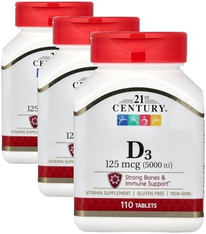 21st Century Vitamin D3 5000 IU Tablets, High Potency, 110 Count | High-Potency Vitamin D3 5000 IU Tablets, Bone Health & Immune System Support, Helps with Calcium Absorption, Gluten Free
