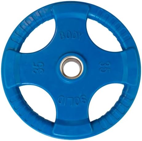 Body-Solid Quad Grip Design Rubber Plate - Olympic Weight Plates with Rubber Coating for Weight Lifting and Strength Training