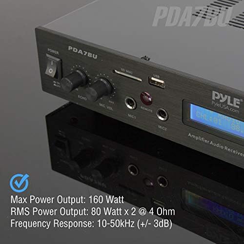 Pyle Bluetooth Home Theater Amplifier - 200 Watts into 5 Channels with Subwoofer Out, Easy Karaoke - Dual Mic, Wireless Streaming