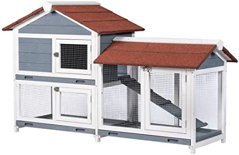 GDLF 62" Rabbit Hutch, Bunny Hutch Indoor Outdoor with Ramp, Cleaning Tray