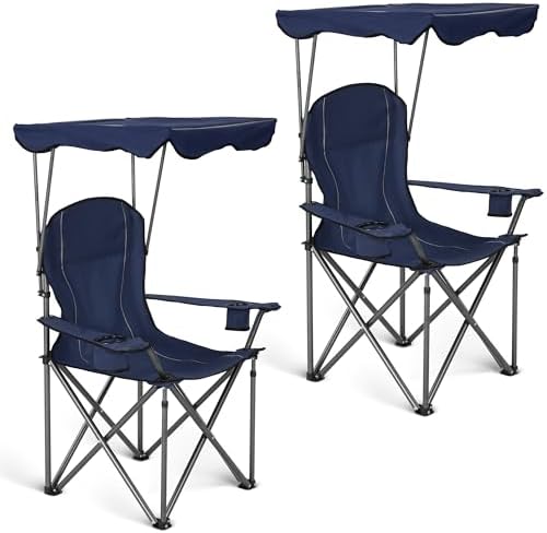 ALPHA CAMP Heavy Duty Canopy Camping Chairs with Adjustable Sunshade | Heavy duty 400 LBS, Steel Frame, Sturdy, Ergonomic,600D Oxford fabric ,Phone holder Cup holder,Carry Bag,Easy to set up