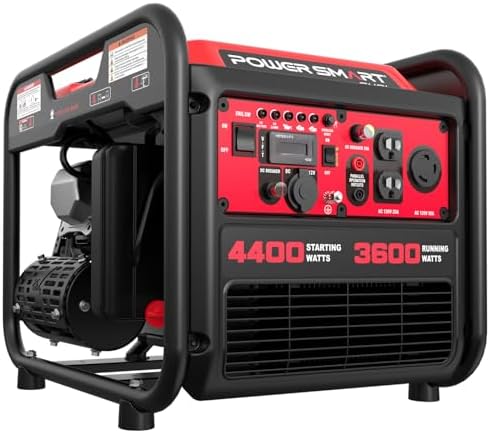 PowerSmart 4400-Watt Open Frame Inverter Generator, Gas Powered, CO-Sensor, Lightweight & Quiet for Home Use and Emergency Backup, Camping, EPA Compliant