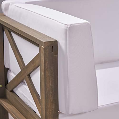 GDFStudio Outdoor Sectional Loveseat Set | 2-Seater | Acacia Wood | Water-Resistant Cushions | Teak and Beige