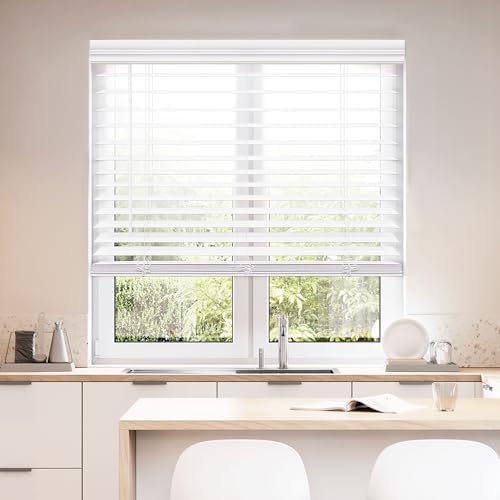 DEZ FURNISHINGS Cordless 2" Faux Wood Blind, 25" W x 64" H, White