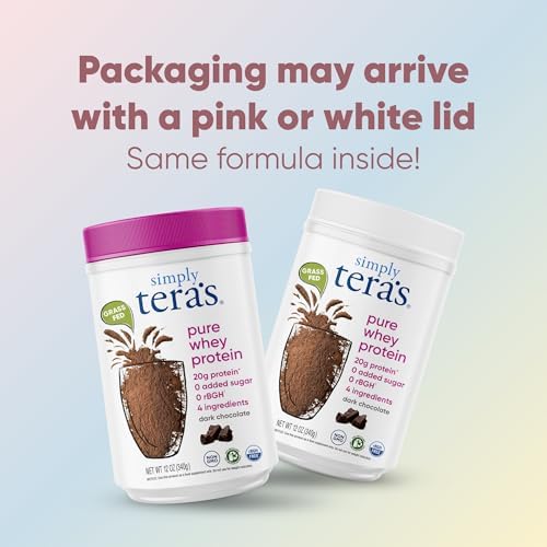 Simply tera's Pure Whey Protein Powder, Dark Chocolate, Clean Label - 12 Oz | Clean Whey Protein Powder, Made Without Artificial Sweeteners, Non-GMO, Kosher, rBGH-Free