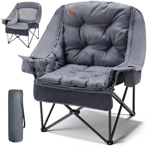 EVER ADVANCED XL Camping Chair with Detachable Cushion Supports 400LBS Grey