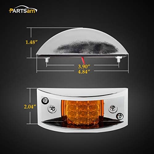 Partsam 4x Sealed Chrome Armored LED Trailer Clearance Light Side Marker Light 12LED Amber