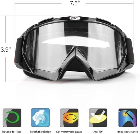Dirt Bike Goggles, ATV Motorcycle UTV MX OTG Accessories Goggle Glasses & Anti Fog Ski Goggles, Racing Skiing Dirtbike