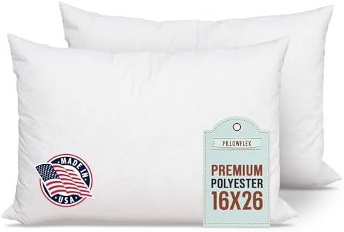 Pillowflex Premium Polyester Pillow Insert - 16x26 Soft Decorative Pillow | 2 Pack - Rectangle Throw Form, Full Loft, Supportive Fill