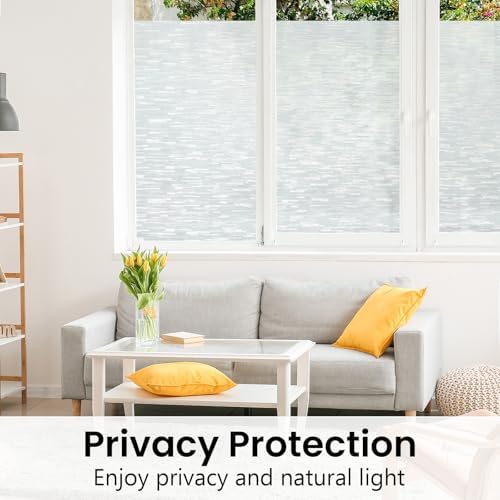 Haton Window Privacy Film, Frosted Stripe Non-Adhesive, 17.5" x 78.7"