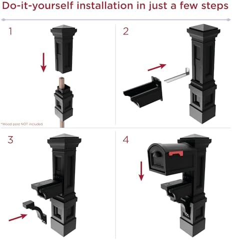 Step2 Atherton Grand Mail Post, Mailbox Not Included, Weather Resistant, Large Outdoor Mail Post, Made of Durable Plastic, Easy Install, Onyx Black