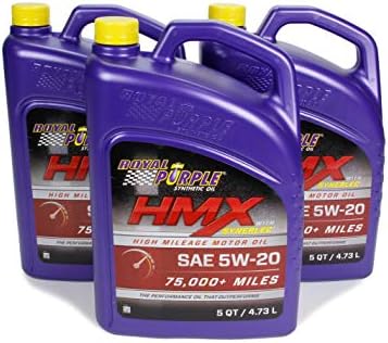 Royal Purple HMX w/Synerlec | High Mileage SAE 5W-20 Premium Synthetic Motor Oil | 5 Quart | SKU: 17518 | Pack of 3