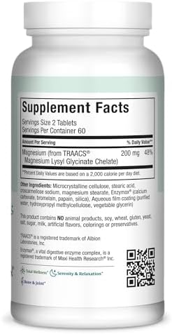 Maxi Health Magnesium Glycinate Lysyl Supplement – Magnesium Glycinate 200mg – Supports Sleep, Energy Boost, Bone Strength