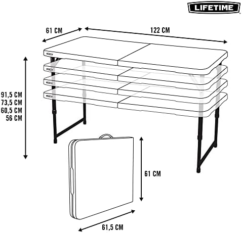 LIFETIME Fold-in-Half Adjustable Folding Table, 4 Foot